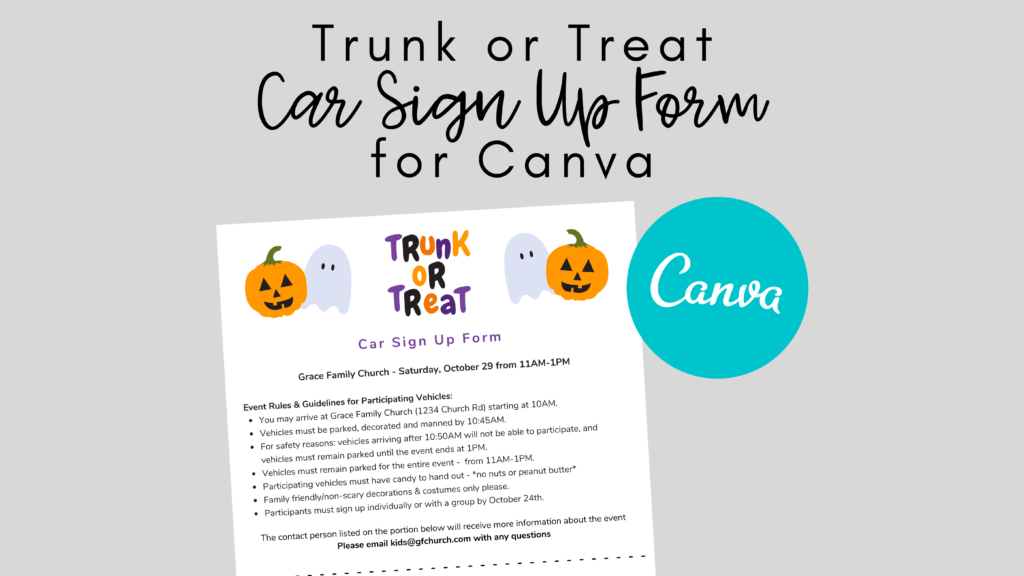 Trunk or Treat Car Sign Up Form for Canva